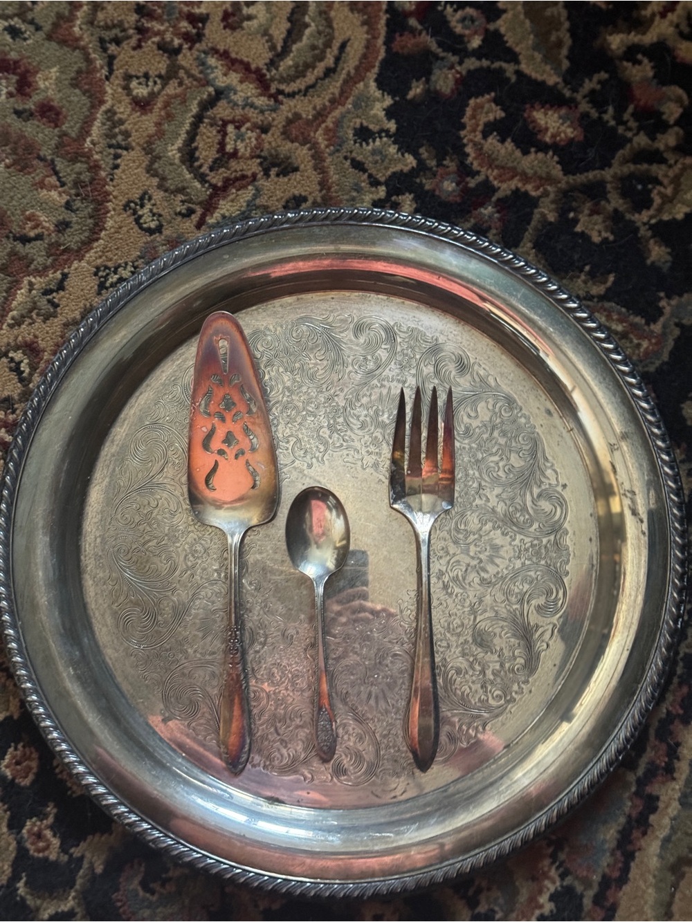 Vintage Silver-Tone Serving Set - Silver Plated Cake Server, Spoon & Fork